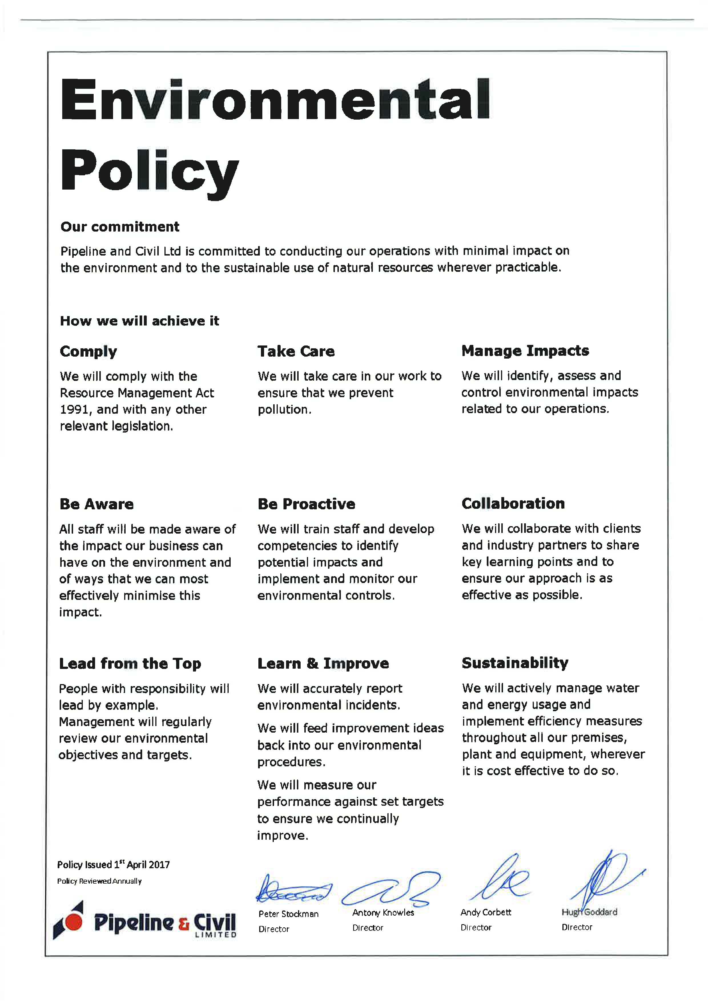 Environmental Policy Statement Examples