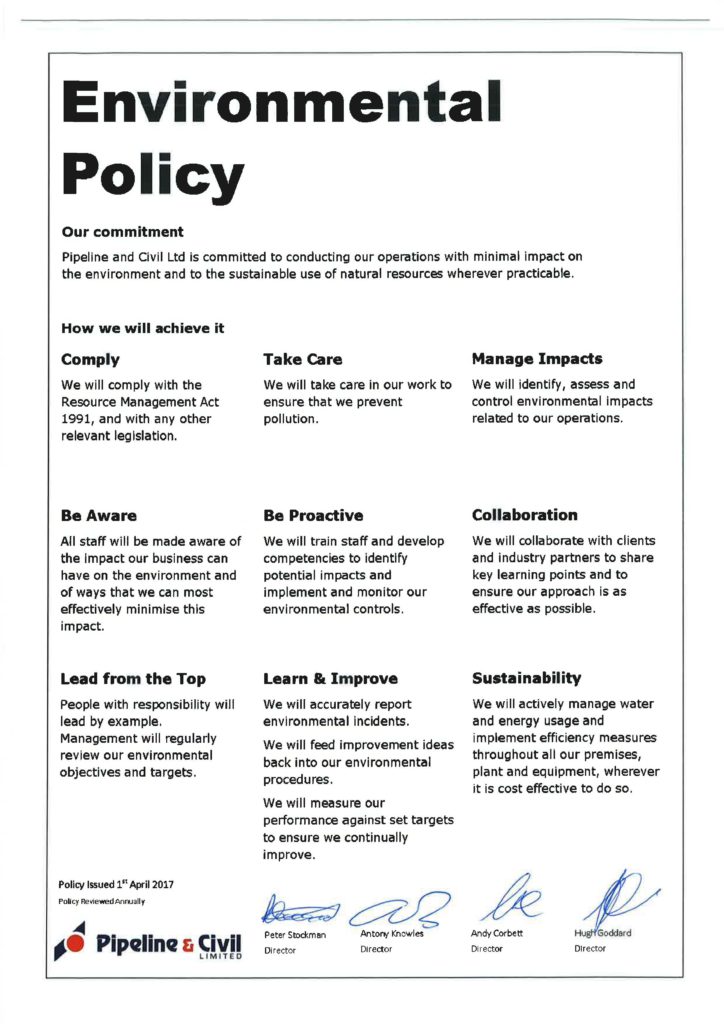 Environmental Policy 2017 - Pipeline & Civil